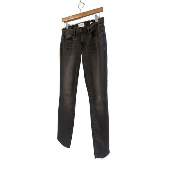 Frame Le Skinny de Jeanne Raw Hem Ankle Jeans in Black Grey Kinder, Size 28 - Picture 6 of 13